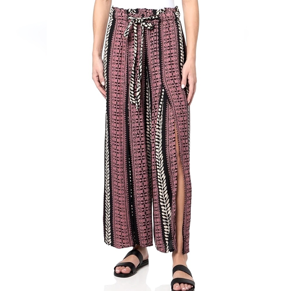Angie Women's Wide Leg Tie Waist Boho Pants with Slits Women’s Size Large (NWT)